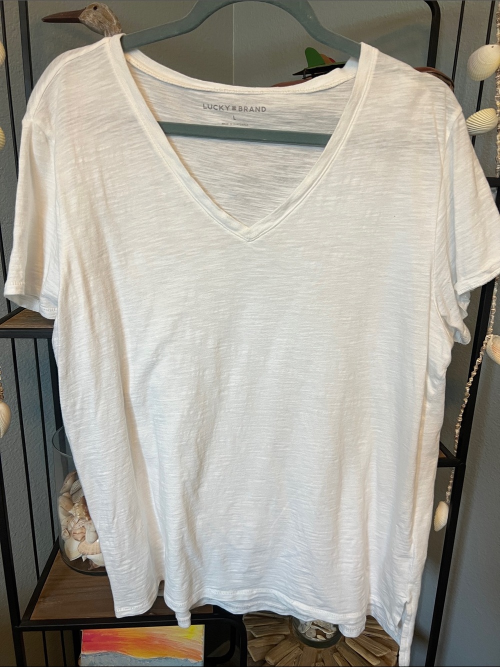 Lucky Brand White V-Neck Short Sleeve Tee